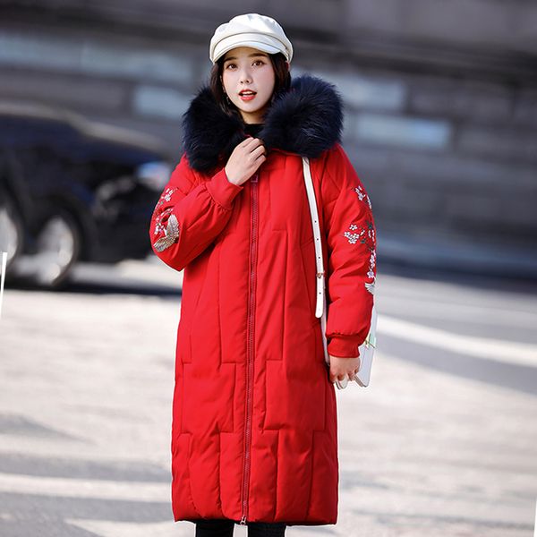 

2020 coat jacket winter women fur hooded warm parkas cotton outwear embroidery fashion womens jackets coats, Black