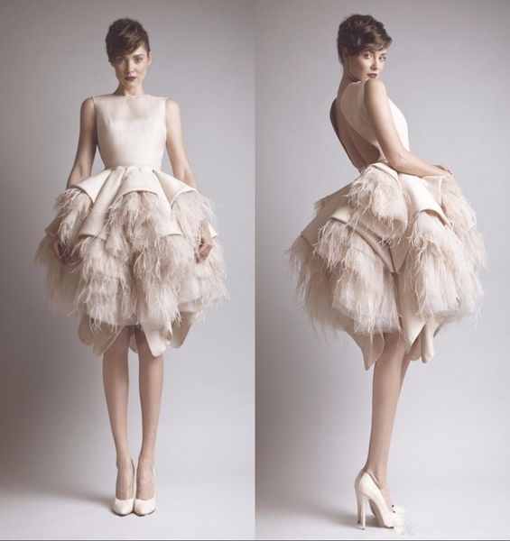 

2020 short prom dresses jewel neck satin tiered skirts luxury feather evening dress custom made mini cocktail gowns party wear, Black