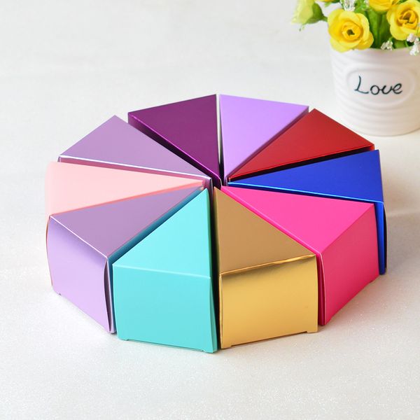 

cake style wedding candy box birthday party baby shower triangle chocolate gift boxes 9 colors 2 sizes party favors