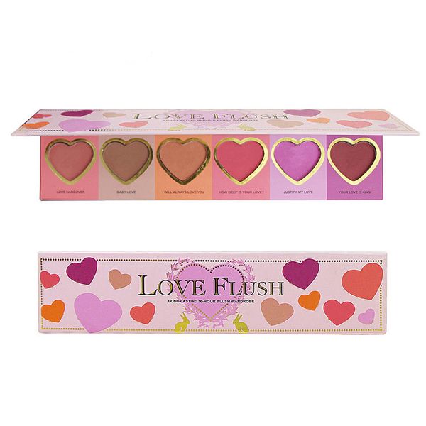 Quente amor flush enfrentou kit blush em 6 cores de longa duração 16 horas roupeiro blush blushed bronzerhighlighter pó maquiagem paleta free shiping