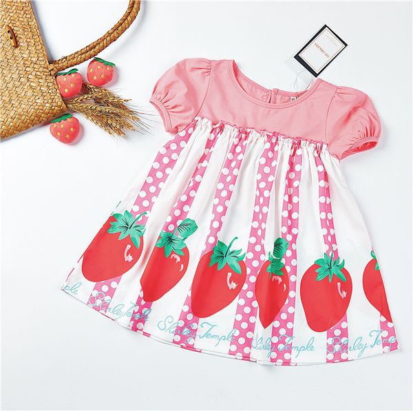 

kids Girl designer clothes Dress Summer Short Sleeve Strawberry Pink Polka Dots Design Lolita Dress Princess Girl Clothing Dress