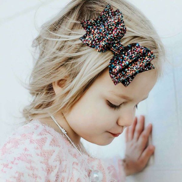 

thumbelina 3.5inch spark black princess hairgrips glitter hair bows with clip dance party bow hair clip girls accessories, Slivery;white