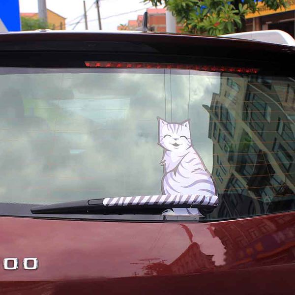 

1pc car styling cartoon smlie cat moving tail stickers reflective car animals window wiper decals