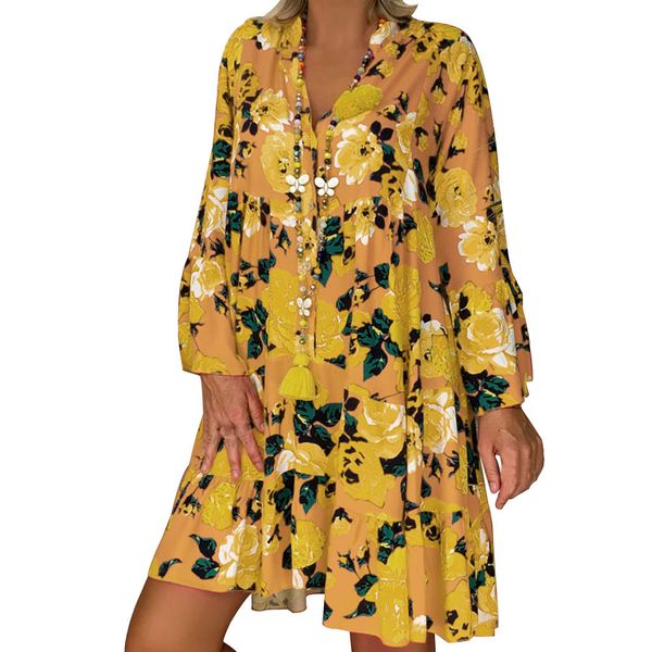 

женщины летнее платье flare цветок печати рукавом v шеи boho короткие мини-платье вечерние платья пляж платья vestidos сарафан #zer, Black;gray