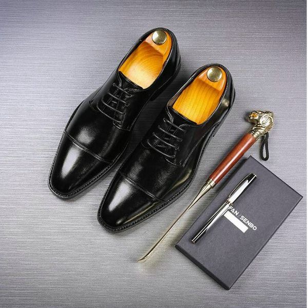 

male pointed toe oxfords shoes men formal shoes leather business casual men dress office a51-38, Black