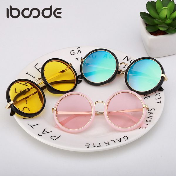 

iboode metal marine lens round sunglasses children cute candy color flat film for girls boys mirror goggles uv400 fashion oculos, White;black
