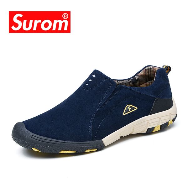 

surom brand real leather mens casual shoes 2018 slip on loafers men fashion sneakers spring autumn male shoes moccasins, Black