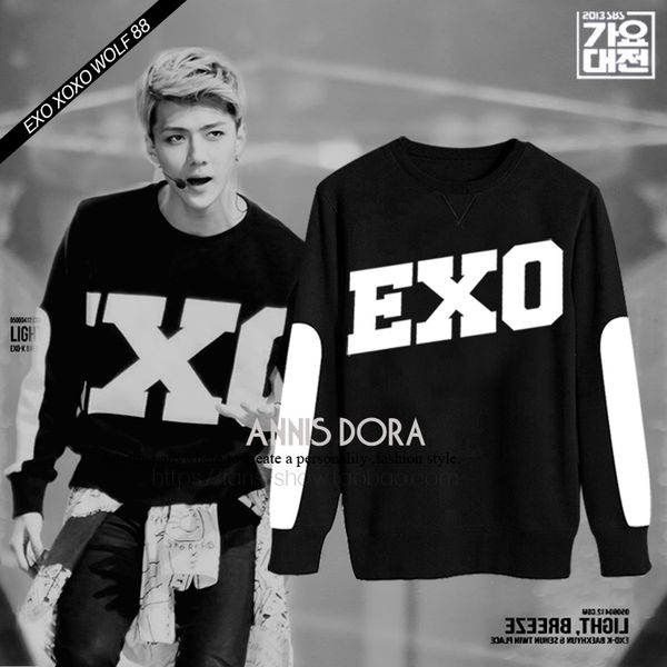 

kpop exo sbs black luhan tao kai kris baekhyun chanyeol chen sohu sehun xiumin lay do name numbers pullovers sweater, White;black
