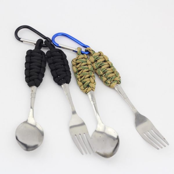 

открытый посуда портативный из нержавеющей стали вилка ложка с paracord камуфляж отдых на природе выживание набор для пикника мульти туризм