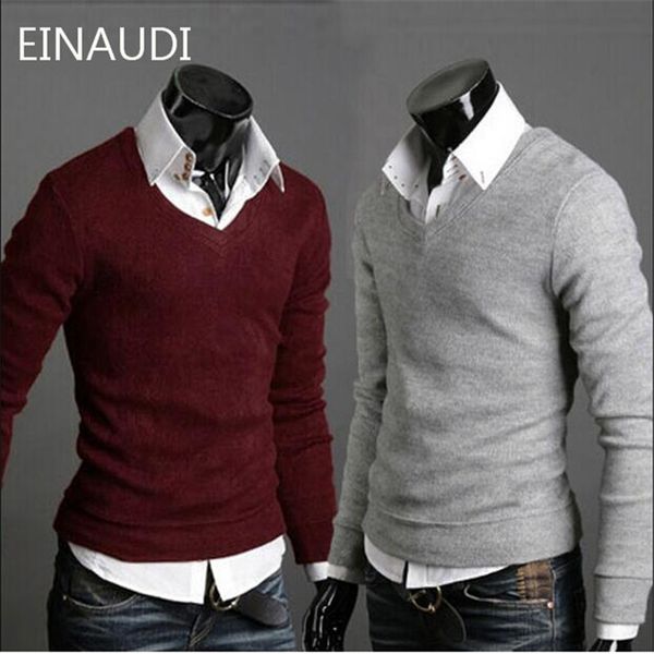 

2017 v-neck sweaters stylish knitted long sleeve men sweater male solid bottoming sweaters pullover 7 colors, White;black