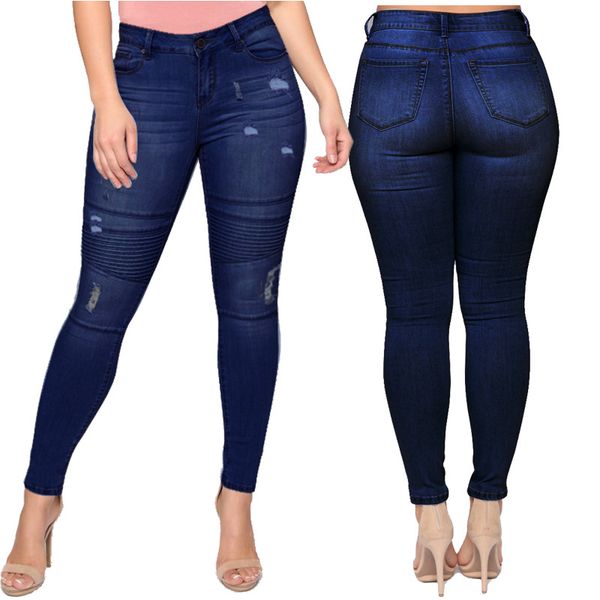 

women's classic blue jeans pants skinny vintage wash spodnie damskie streetwear ripped casual long jeans women ropa mujer