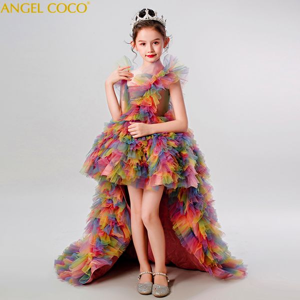 

3d flowers rainbow gorgeous lace flower girls dresses for wedding princess birthday party dress sleeveless custom made, Red;yellow