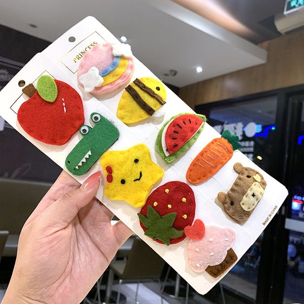 

5 шт / комплект для девочек симпатичный мультфильм животные фрукты шпильки войлок клипы дети прекрасные волосы заколки оголовье дети аксессу, Slivery;white