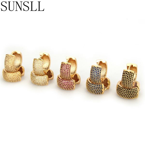 

sunsll golden color copper pins multicolor cubic zirconia hoop earrings women's fashion party jewelry cobre cz brincos, Golden;silver