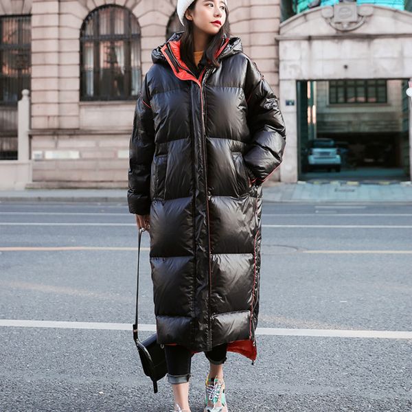 

loose winter jacket woman quilted coat long 2019 bright cotton parka female plus size zipper thick warm outwear korean dd666, Black