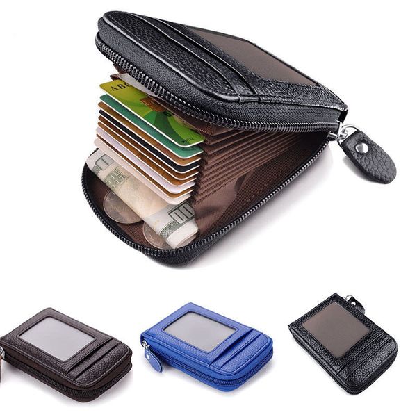 

Men's Wallet Genuine Leather Credit Card Holder RFID Blocking Zipper Thin Card Change Storage Bags