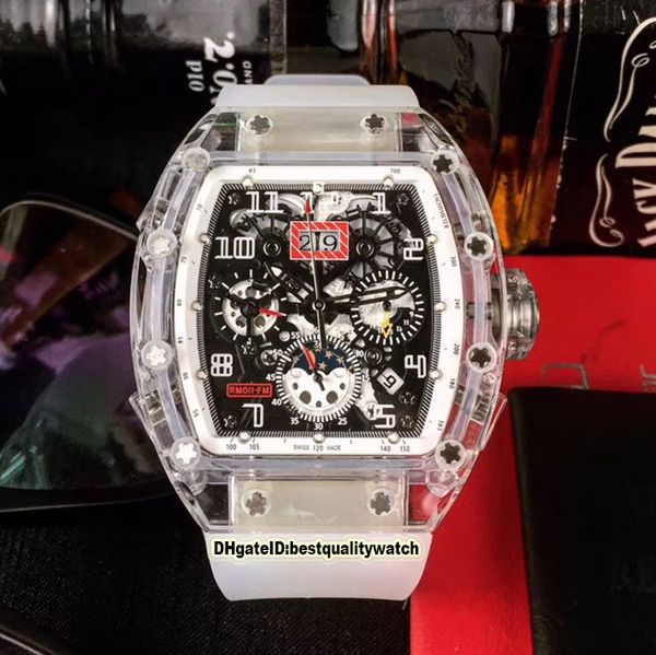 

version luxury new rm 011-fm transparent case skeleton dial japan miyota automatic movement rm011 mens watch rubber strap sport watches