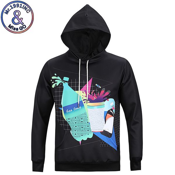 

mens designer large size hooded 3d tyrannosaurus rex clothing beverage pattern men and women sports hip hop long sweater, Black