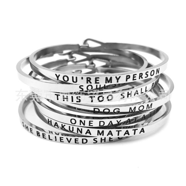 

foreign trade stainless steel cool discredit engraved lettered bracelet closed adjustable jewelry cross border accessories, Silver