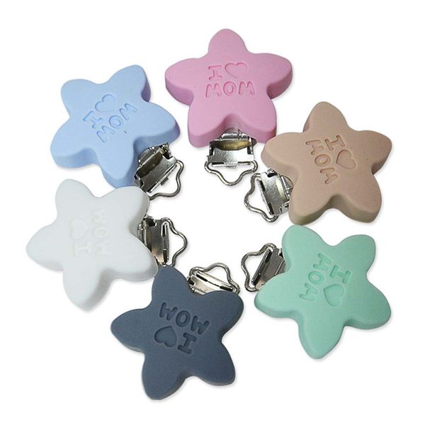 

1 pc baby pacifier clip soother teether star shape safe silicone teether holder cute anti fall clips for newborn infant feeding