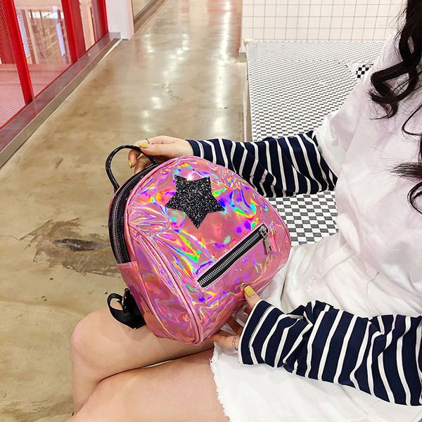 

fashion holographic backpack women laser lady stars multi-function zipper mini backpack student bag small sac a dos