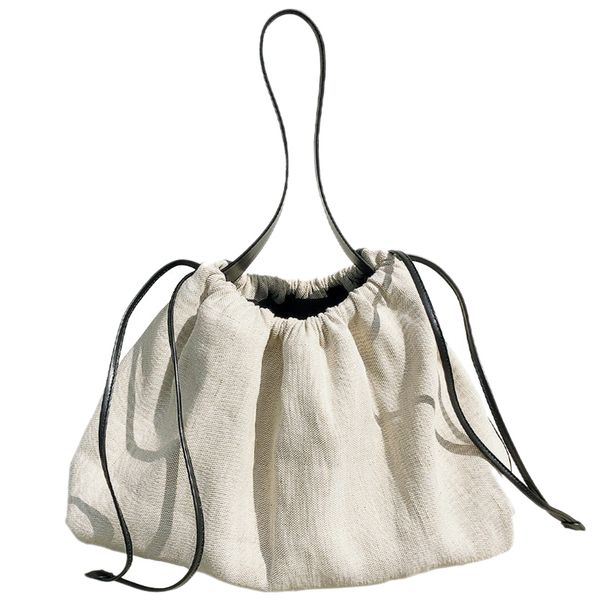 

auau-korean contrast color women handbag drawstring canvas ladies shoulder bag large capacity travel bag