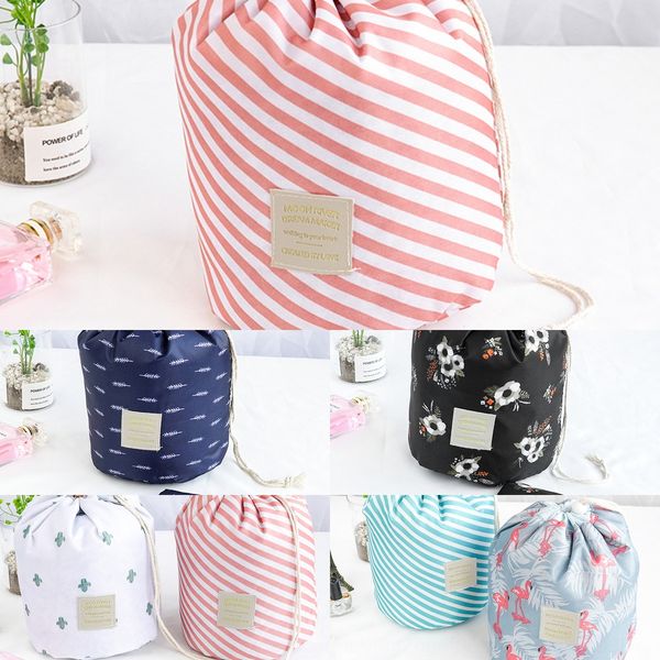 

waterproof cylindrical nylon drawstring flamingo travel wash storage bag creative cosmetics storage bag
