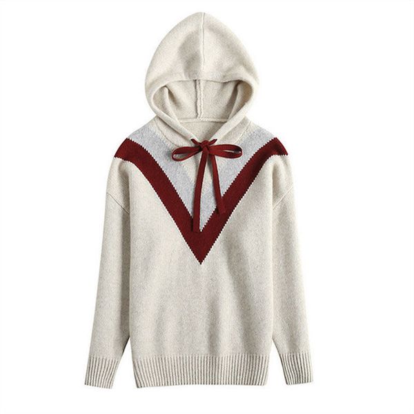 

designer women fashion women's knits & tees new cashmere sweater women autumn and winter hooded sweatshirts 4 color size s-xl, White