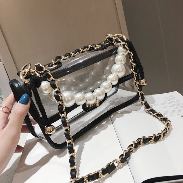 

pearl tote bag 2019 summer new quality transparent jelly female bag women's designer handbag lock chain shoulder messenger