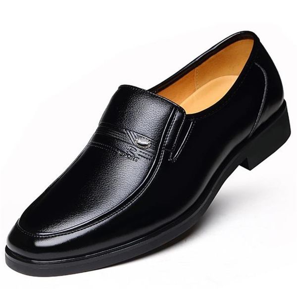 

winter warm with velvet male leather shoes men dress shoes business classic square toe leather shoes men formal footwear slip-on, Black