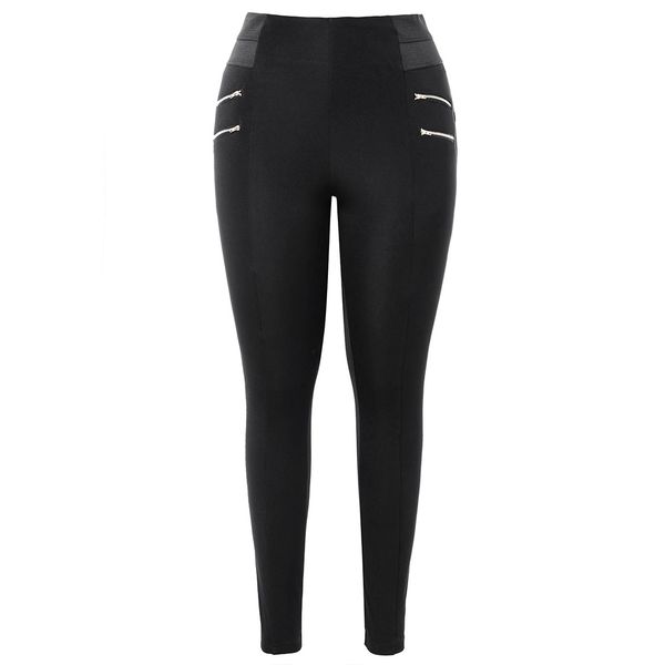 

plus size zips embellished leggings, Black;white