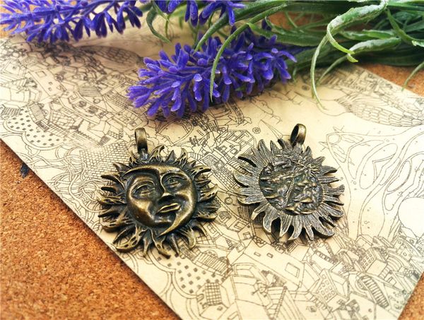 

12pcs 31mm antique bronze the sun and the moon face charms pendants for jewelry making diy handmade craft, Bronze;silver