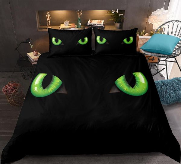 

3d cat eye bedding set black quilt cover set fashion duvet cover for kids teen lifelike bedclothes with pillowcase home textiles