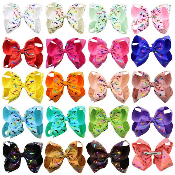 

gilding unicorn big hair bows baby girl 6 inch ribbon print hairpin jojo siwa bow for kids, Slivery;white