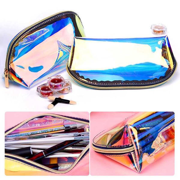 

1 pc nail storage bag holographics empty colorful large capacity wear-resistant colorful cosmetic travel jelly manicuring bag