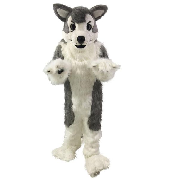 Acheter Personnalisé Professionnel Gris Long En Peluche Costume De Mascotte De Loup Dessin Animé Chien Husky Personnage Animal Vêtements Vêtements