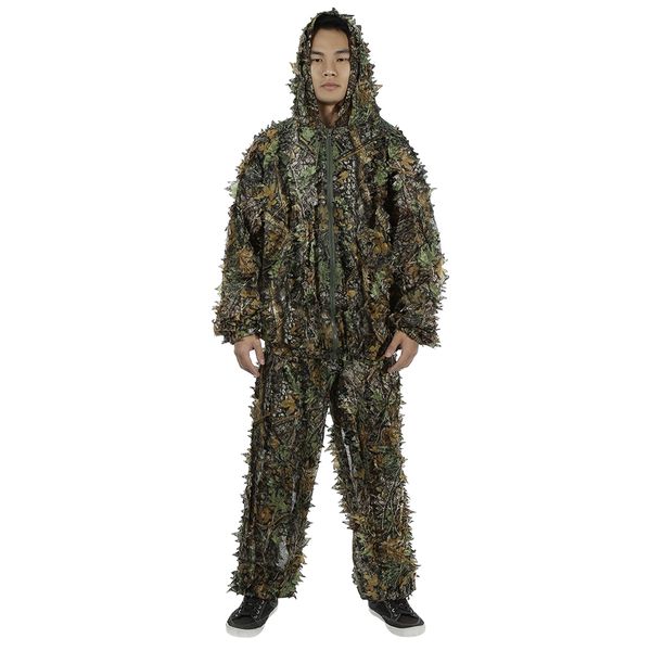 

polyester durable outdoor woodland sniper ghillie suit kit cloak 3d leaf camouflage camo jungle hunting birding