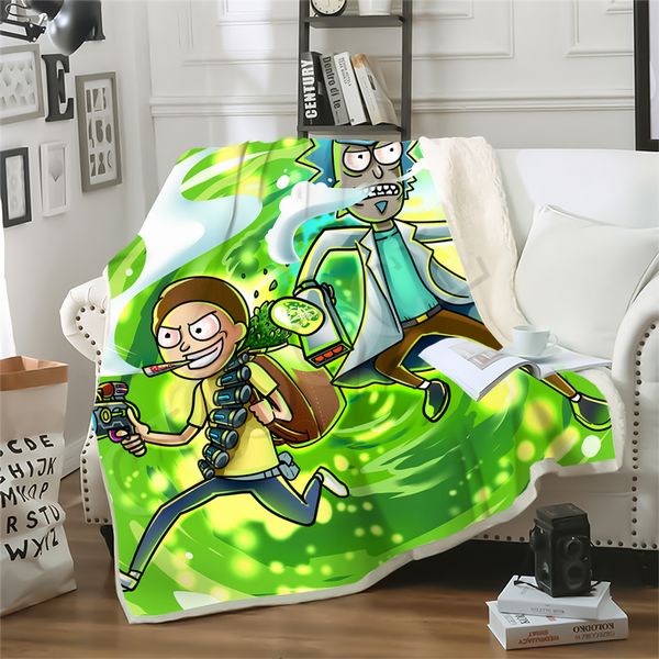 

новейший рик и морти 3d printed двухслойный одеяло