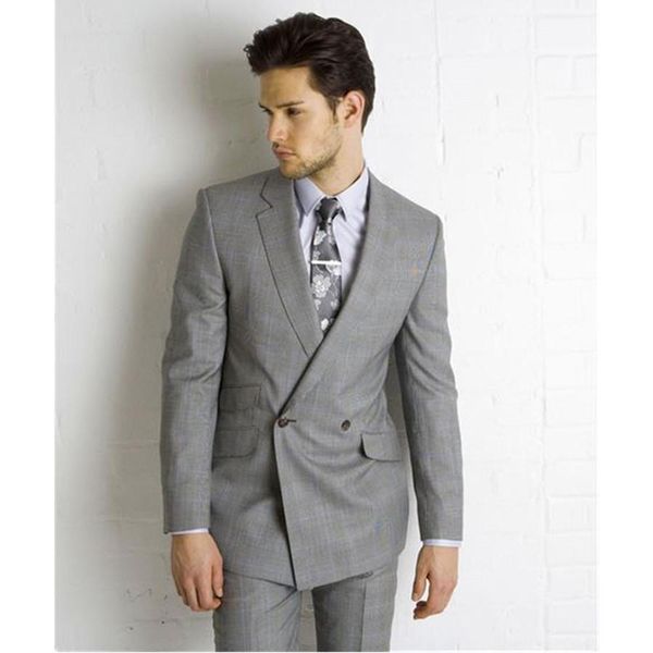 

double breasted suit custom made light grey side vent slim fit men suit wedding mens suits bridegroom (jacket+pants+tie, White;black