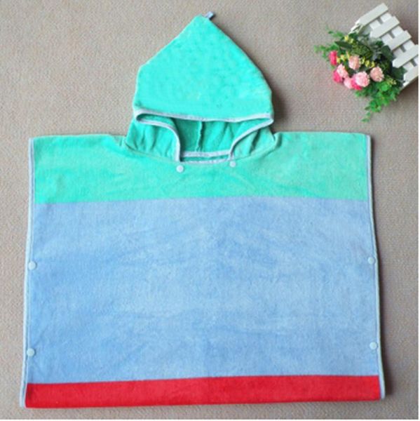 

80 x 65cm blue red or purple blue patchwork bathrobe 100% cotton children large size wearable bath towel with cap t112