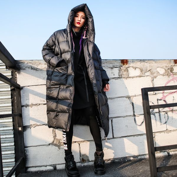 

2018 fashion winter parkas female personality cotton jacket coat womens long loose cotton-padded parkas womens hooded warm coats, Black