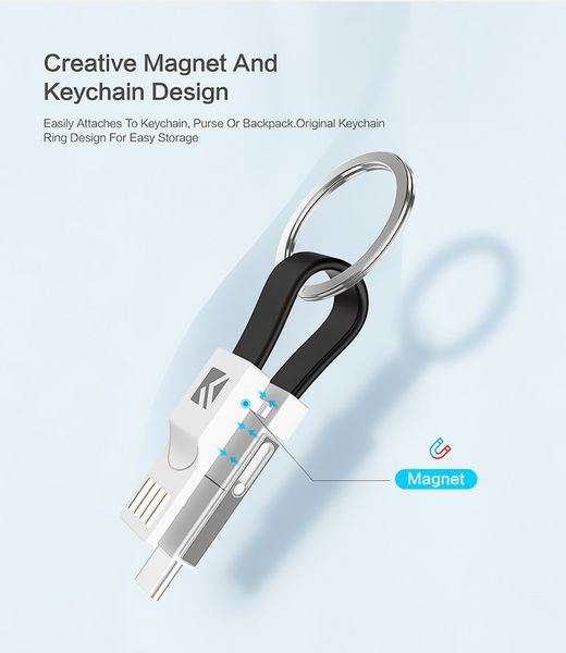 

2a 3 in 1 portable magnet key chain charger sync data cable short usb charger cable for android ios smart phone iphone x 8 samsung s8