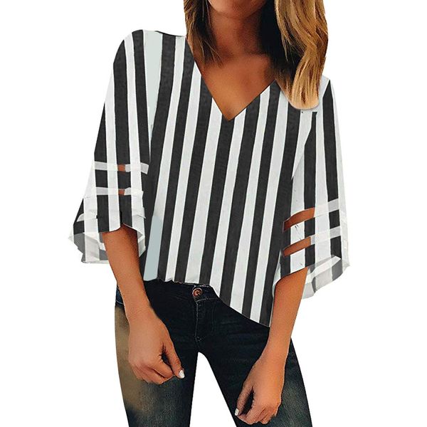 

womens summer striped fashion and blouses elegant v neck blouse loose harajuku shirt ladies tunic vintage camisa feminina, White
