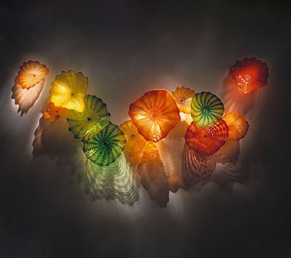 

Fancy Led Decorative Wall Lights 10PCS Green Orange Colored Hand Blown Glass Plates Turkey Design Colored Murano Glass LED Wall Sconce