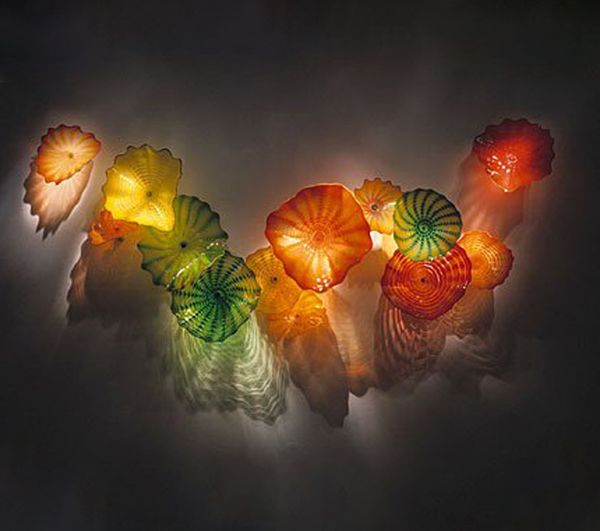 Ausgefallene dekorative LED-Leuchten, 10 Stück, grün-orangefarbene Lampen, mundgeblasene Glasplatten, Türkei-Design, farbige Murano-Wandleuchte