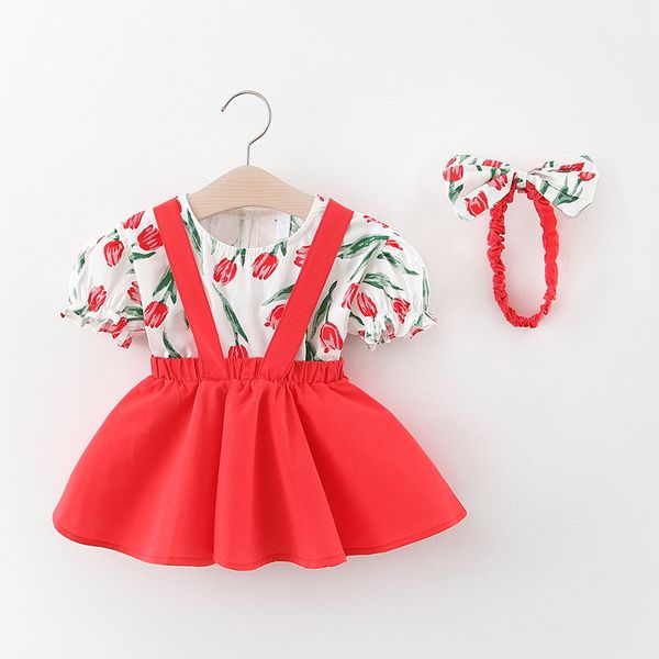 

новорожденные девочки цветочные платья малышей детские прекрасные платья 2020 новое лето подтяжк костюмы дети детские cute одежда, Red;yellow