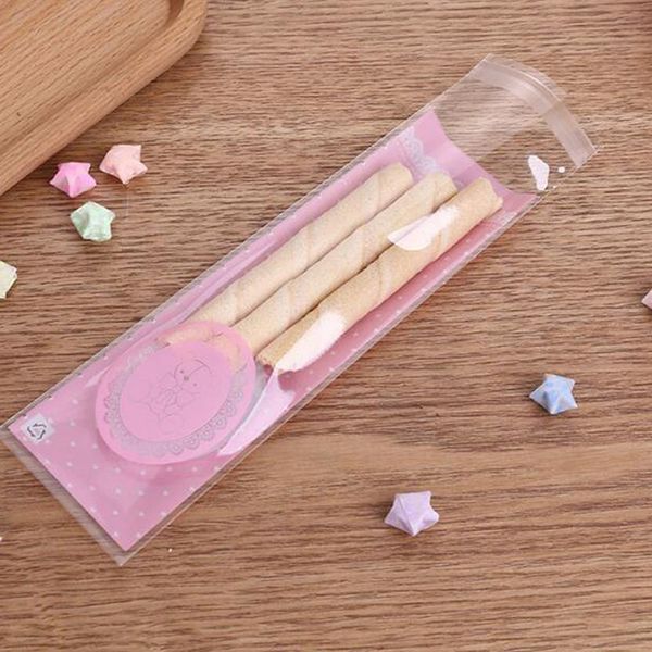 

long package gift bag lovely plastic bread gift bags self adhesive bakery retail packaging biscuit cookie 100pcs/pack