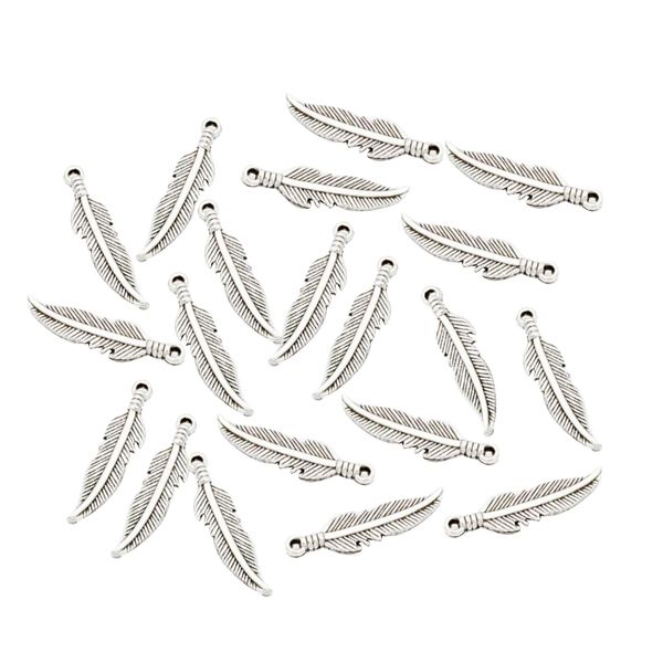 

20pcs vintage leaf feathers charms pendant jewelry diy making crafts, Silver