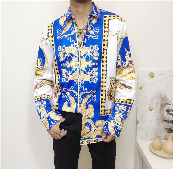 

fashion designer shirts 2019 autumn winter harajuku medusa fashion printing casual retro luxury harajuku men shirts, White;black