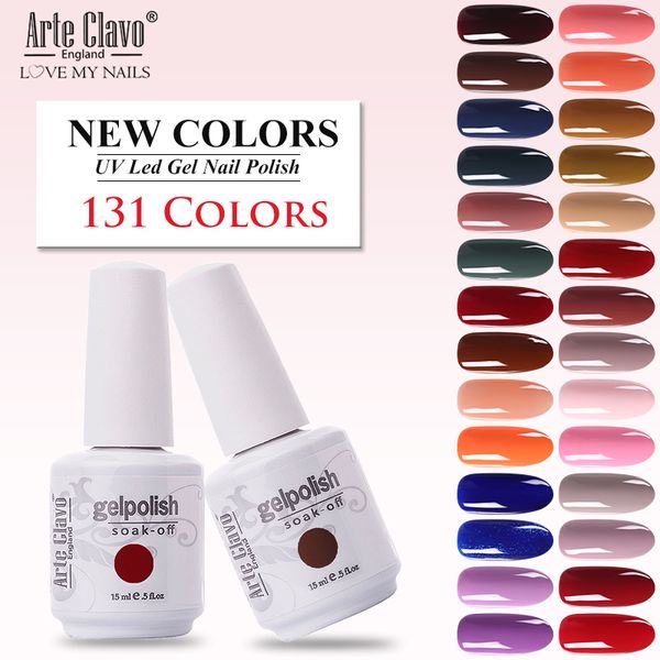 

arte clavo new 131 colors 15ml soak off glitter paint gel uv led gel nail varnish lacquer set for manicure base coat, Red;pink